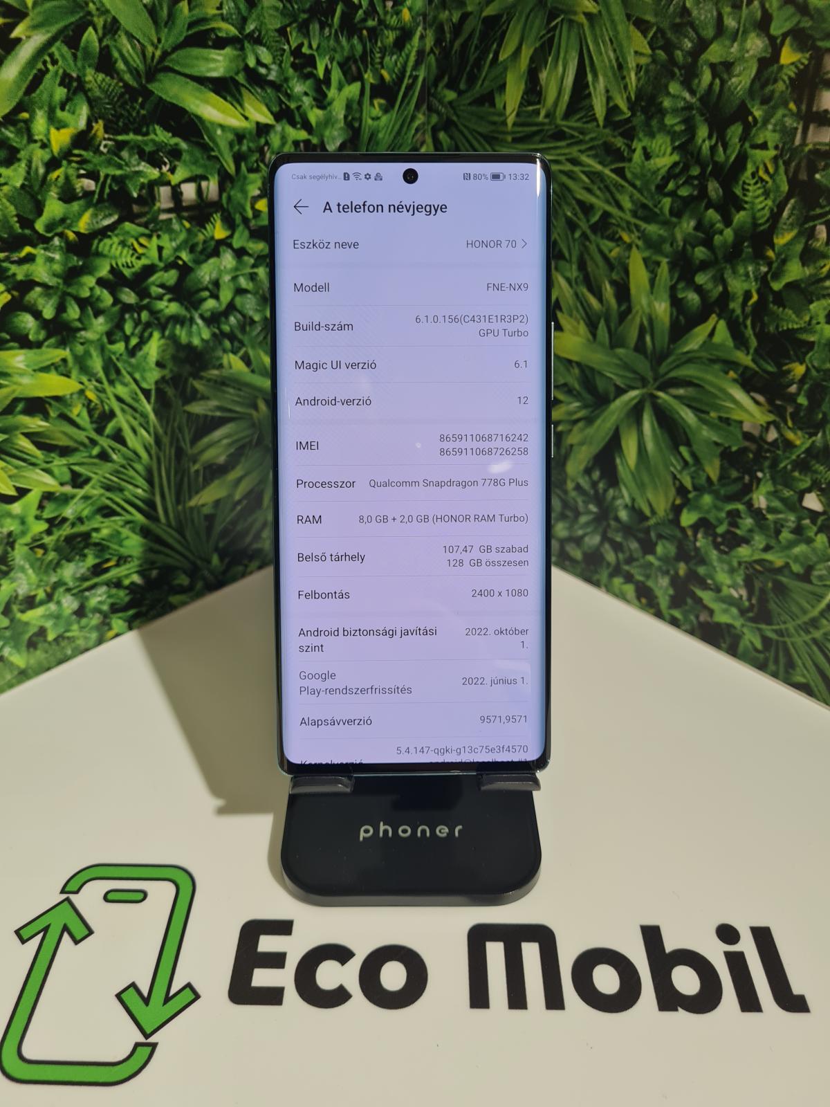 Honor 70 Dual Sim 128 GB 8 GB Ram, 12 hó garancia